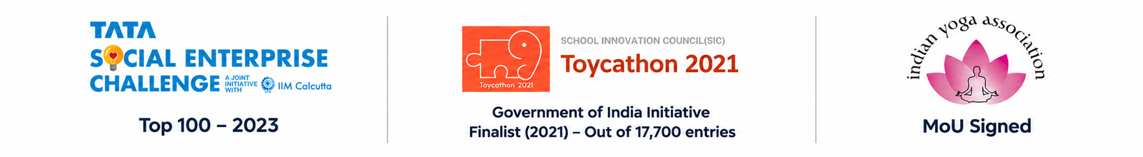 Recognitions by Tata Social Enterprise Challenge, Toycathon and Indian Yoga Association